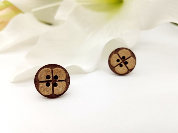 Kokosnuss Knopf Ohrstecker mit Blume